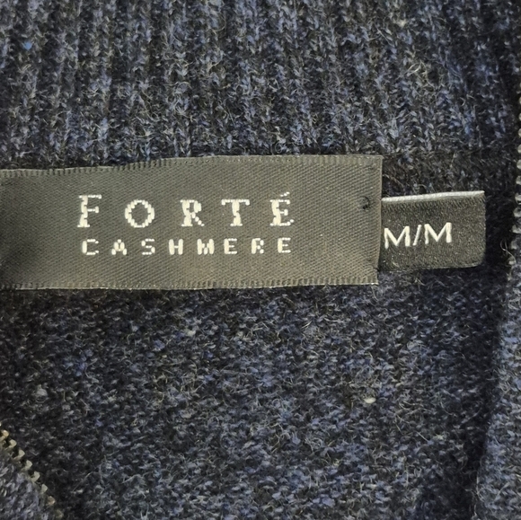 Forte Cashmere Men's Heather Blue 1/4-Zip Mock Neck Long Sleeve Sweater - Size M - Picture 7 of 8